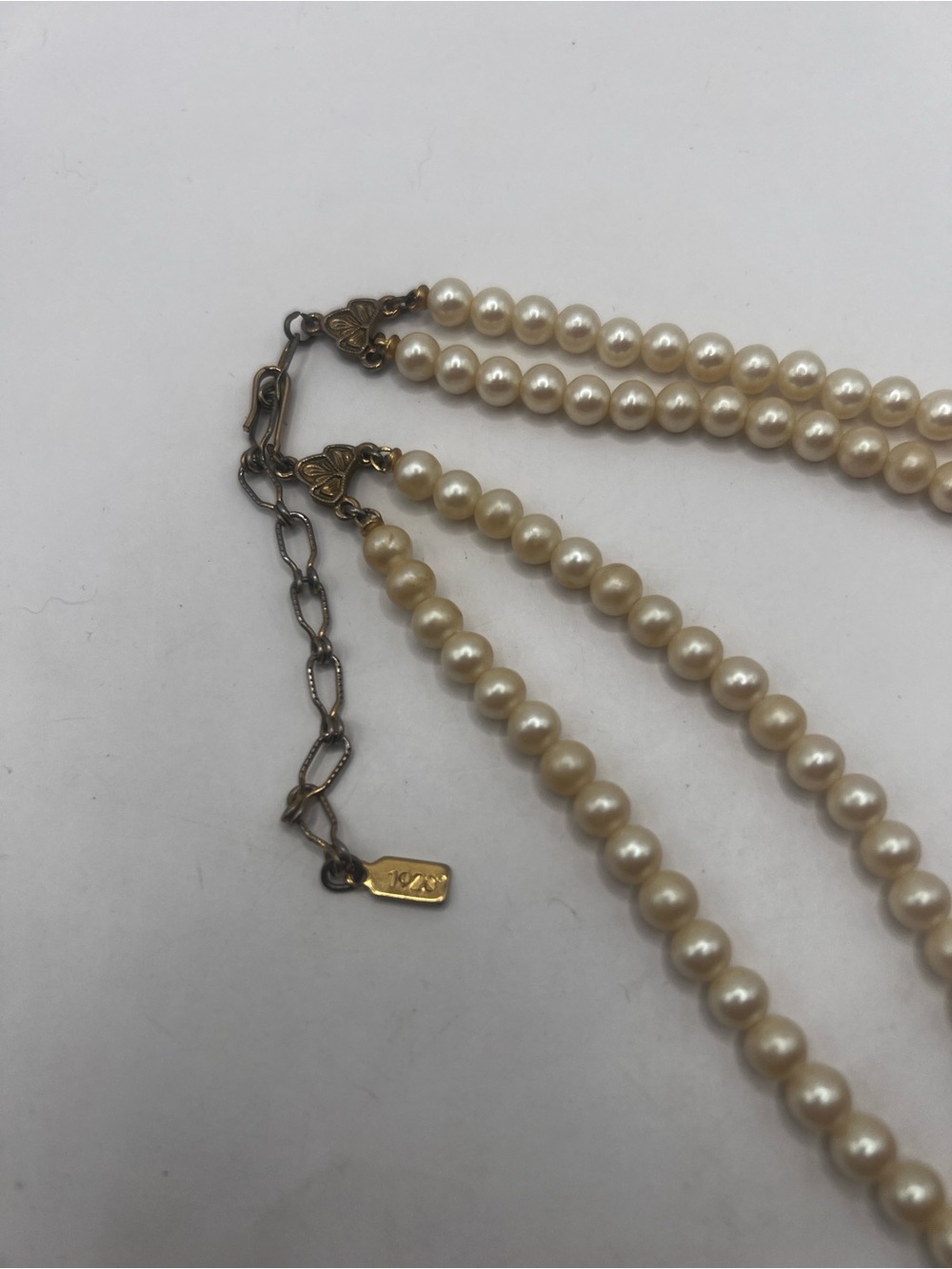 Vintage 1928 Pearl Double strand Necklace with red glass pendant and pearl - Picture 4 of 10